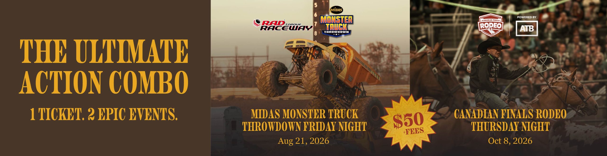 Canadian Finals Rodeo x Midas Monster Truck Throwdown 2026 Promotional Image - Desktop Ad